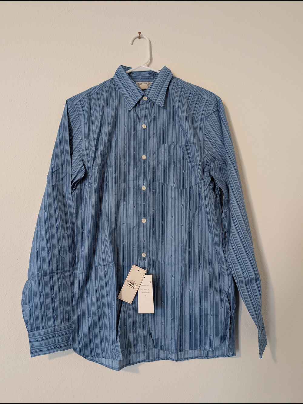 Ralph Lauren Double RL Blue Vertical Stripe Dress Shirt